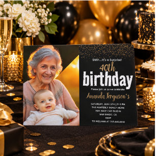 Elegant Black & Gold 40th Birthday Party photo Invitation