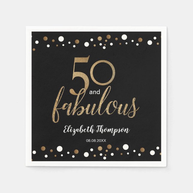 Elegant Black Gold 50 and fabulous birthday custom Napkin (Front)