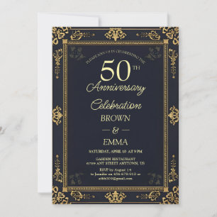 Elegant Black Gold 50th Anniversary Celebration In Invitation