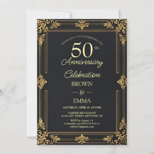 Elegant Black Gold 50th Anniversary Celebration In Invitation
