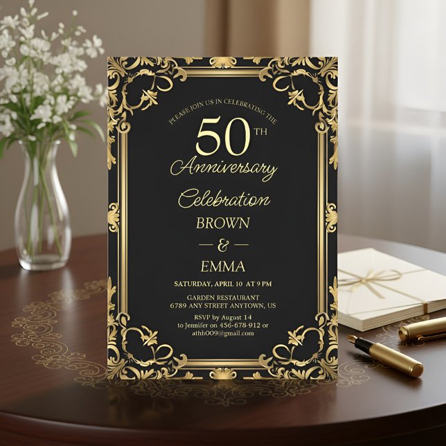 Elegant Black Gold 50th Anniversary Celebration In Invitation (Creator Uploaded)