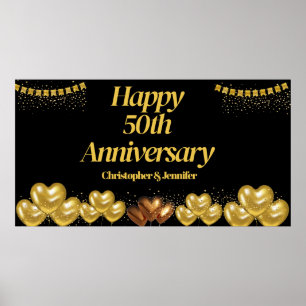 Elegant Black&gold 50th Anniversary party posters