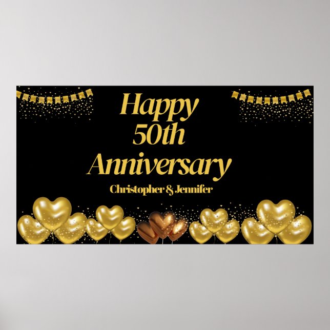 Elegant Black&gold 50th Anniversary party posters  (Front)