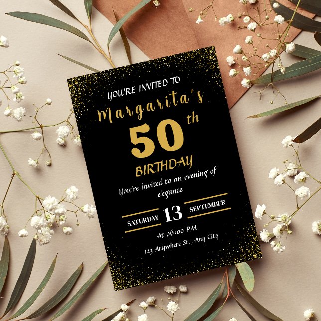 Elegant Black & Gold 50th Birthday Invitation (Creator Uploaded)