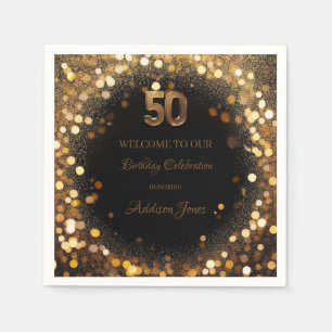 Elegant Black & Gold 50th Birthday Paper Napkin