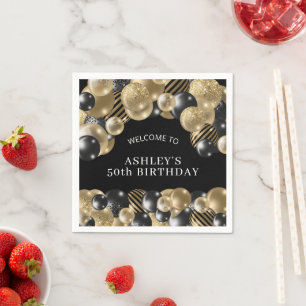 Elegant Black Gold 50th Birthday Party Napkin