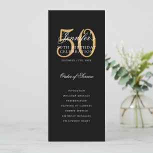 Elegant Black Gold 50th Birthday Program w/ Menu