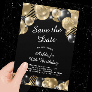 Elegant Black Gold 50th Birthday Save The Date
