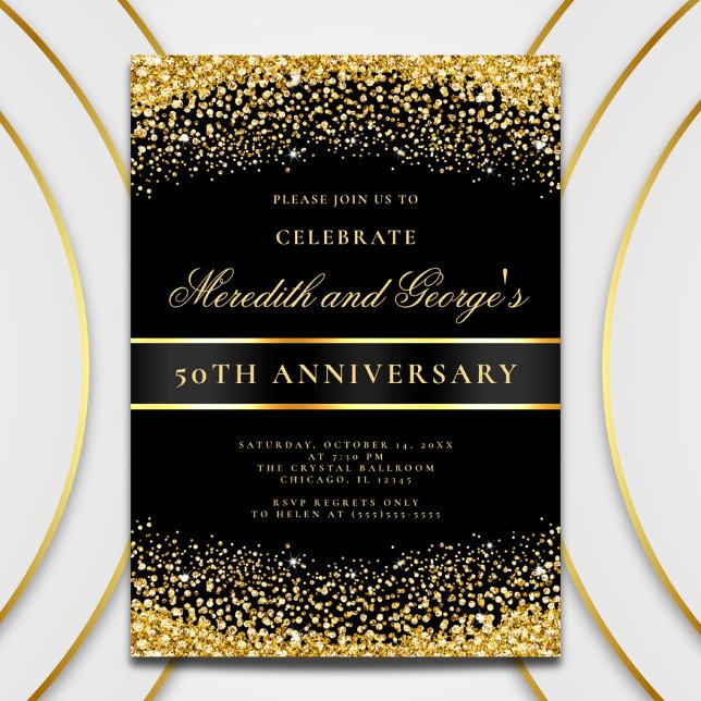 Elegant Black Gold 50th Golden Anniversary Party Invitation (Creator Uploaded)