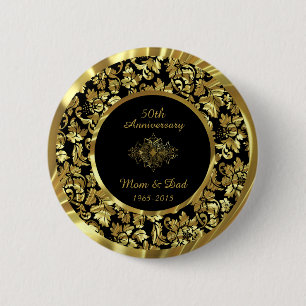 Elegant Black & Gold 50th Wedding Anniversary 6 Cm Round Badge