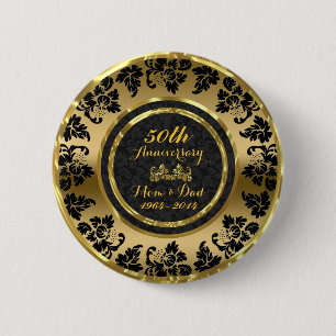 Elegant Black & Gold 50th Wedding Anniversary 6 Cm Round Badge