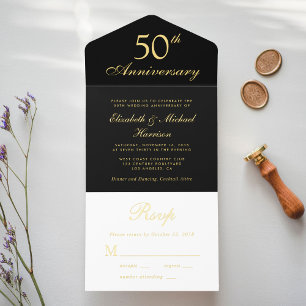 Elegant Black Gold 50th Wedding Anniversary All In One Invitation