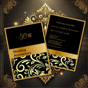elegant black gold 50th wedding anniversary card