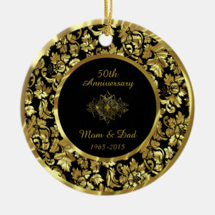 Elegant Black & Gold 50th Wedding Anniversary Ceramic Ornament
