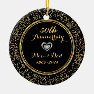 Elegant Black & Gold 50th Wedding Anniversary Ceramic Ornament