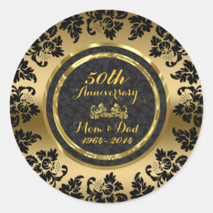 Elegant Black & Gold 50th Wedding Anniversary Classic Round Sticker