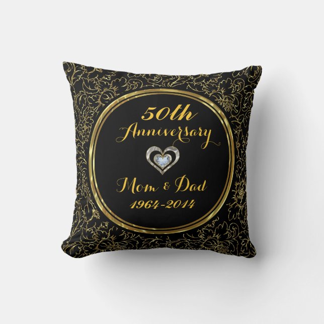 Elegant Black & Gold 50th Wedding Anniversary Cushion (Front)