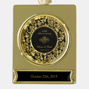 Elegant Black & Gold 50th Wedding Anniversary Gold Plated Banner Ornament