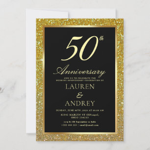 Elegant Black Gold 50th Wedding Anniversary Invitation