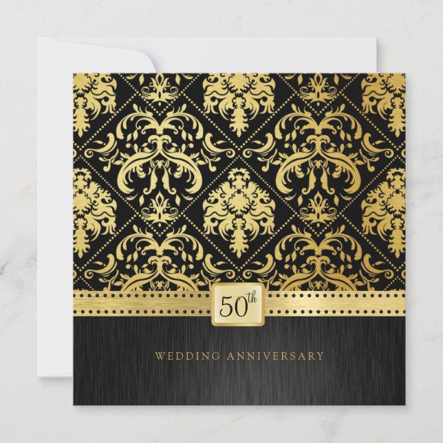 Elegant Black & Gold 50th Wedding Anniversary Invitation (Front)