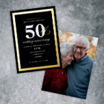 Elegant Black Gold 50th Wedding Anniversary Party<br><div class="desc">An elegant foil pressed wedding anniversary invitation featuring gold border and editable text on the front and a large photo on the back (removable). Click the edit button to customise this design.</div>