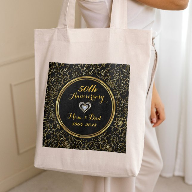 Elegant Black & Gold 50th Wedding Anniversary Tote Bag (Creator Uploaded)