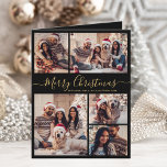 Elegant Black Gold 5 Photo Collage Christmas  Holiday Card<br><div class="desc">Elegant Calligraphy Modern Simple Black and Gold 5 Photo Collage Merry Christmas Script Holiday Card. This festive, minimalist, whimsical five (5) photo holiday greeting card template features a pretty grid photo collage and says „Merry Christmas”! The „Merry Christmas” greeting text is written in a beautiful hand lettered swirly swash-tail font...</div>