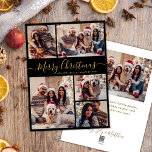 Elegant Black Gold 5 Photo Collage Christmas  Holiday Card<br><div class="desc">Modern Simple Elegant Calligraphy Black and Gold 5 Photo Collage Merry Christmas Script Holiday Card. This festive, minimalist, whimsical five (5) photo holiday greeting card template features a pretty grid photo collage and says „Merry Christmas”! The „Merry Christmas” greeting text is written in a beautiful hand lettered swirly swash-tail font...</div>