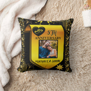 Elegant Black & Gold 5th Wedding Anniversary Gift  Cushion