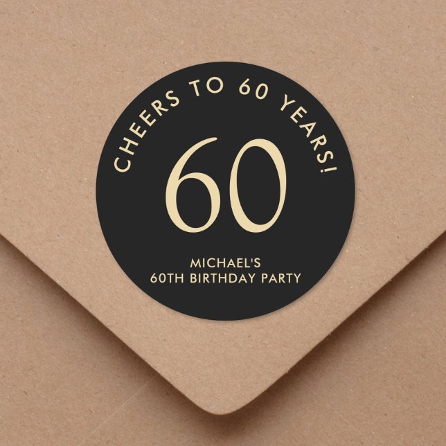 Elegant Black Gold 60th Birthday Party Classic Round Sticker (Creator Uploaded)