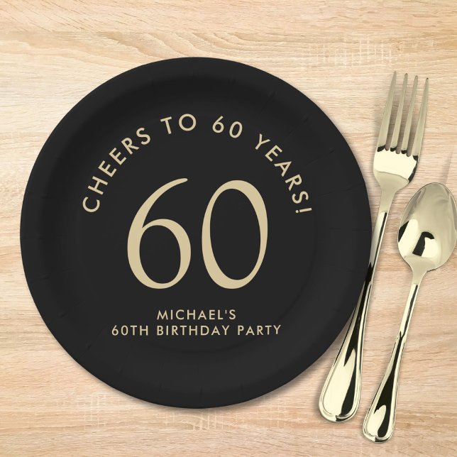 Elegant Black Gold 60th Birthday Party Paper Plate (Creator Uploaded)