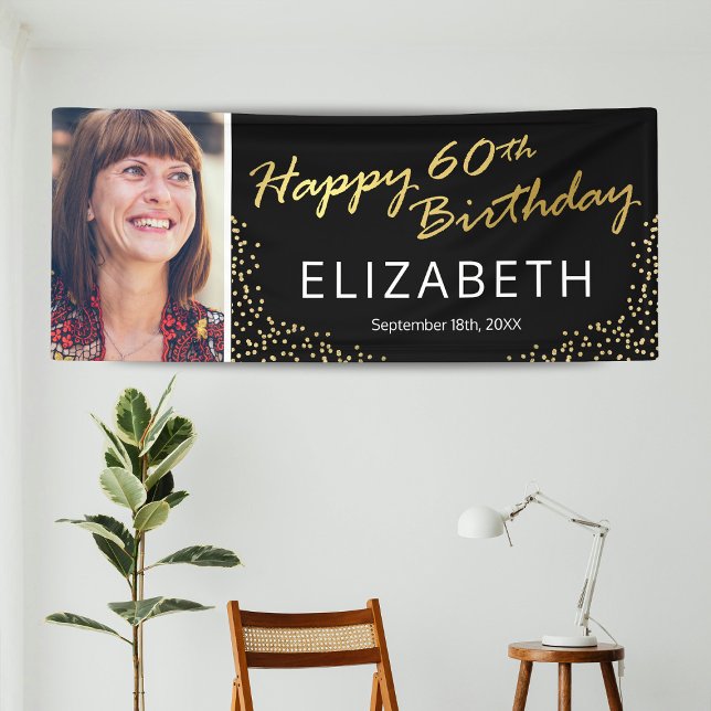 Elegant Black Gold 60th Birthday Picture Banner (Creator Uploaded)