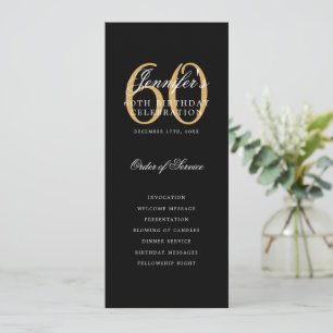 Elegant Black Gold 60th Birthday Program w/ Menu