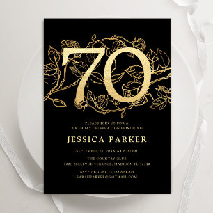 Elegant Black Gold 70th Birthday Invitation