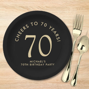 Elegant Black Gold 70th Birthday Party Paper Plate