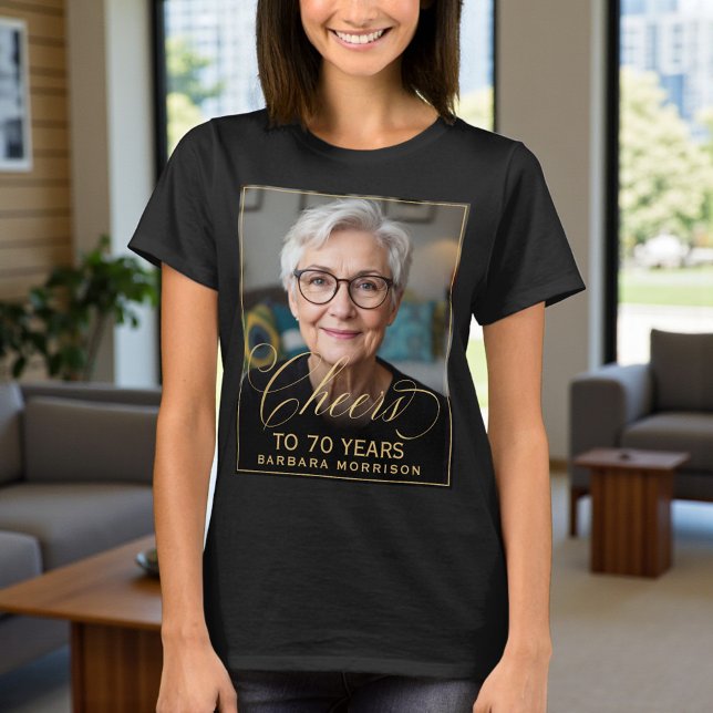 Elegant Black & Gold 70th Birthday Party Photo T-Shirt (Creator Uploaded)