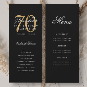 Elegant Black Gold 70th Birthday Program w/ Menu