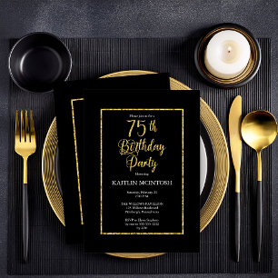 Elegant Black Gold 75th Birthday Party Invitation