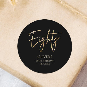 Elegant Black Gold 80th Birthday Classic Round Sticker