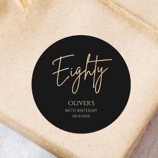 Elegant Black Gold 80th Birthday Classic Round Sticker