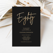 Elegant Black Gold 80th Birthday Invitation