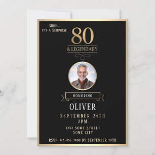 Elegant Black & Gold 80th & Legendary Birthday Invitation