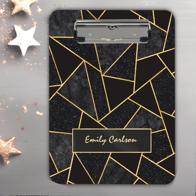 Elegant black gold abstract geometric  clipboard (Creator Uploaded)