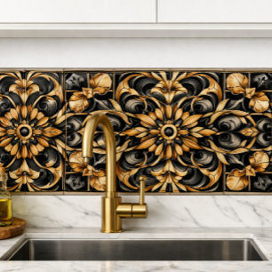 Elegant Black Gold Accent  Ceramic Tile