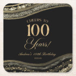 Elegant Black Gold Agate 100th Birthday Party Square Paper Coaster<br><div class="desc">These are Elegant Black Gold Agate 100th Birthday Party Paper Coasters!</div>