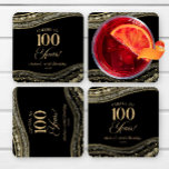 Elegant Black Gold Agate 100th Birthday Party Square Paper Coaster<br><div class="desc">These are Elegant Black Gold Agate 100th Birthday Party Paper Coasters!</div>