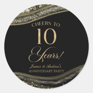 Elegant Black Gold Agate 10th Anniversary Party Classic Round Sticker