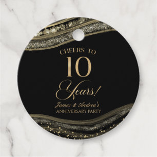 Elegant Black Gold Agate 10th Anniversary Party Favour Tags