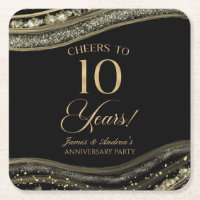Elegant Black Gold Agate 10th Anniversary Party