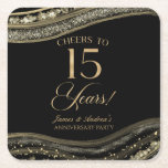 Elegant Black Gold Agate 15th Anniversary Party Square Paper Coaster<br><div class="desc">These are Elegant Black Gold Agate 15th Wedding Anniversary Party Paper Coasters!</div>